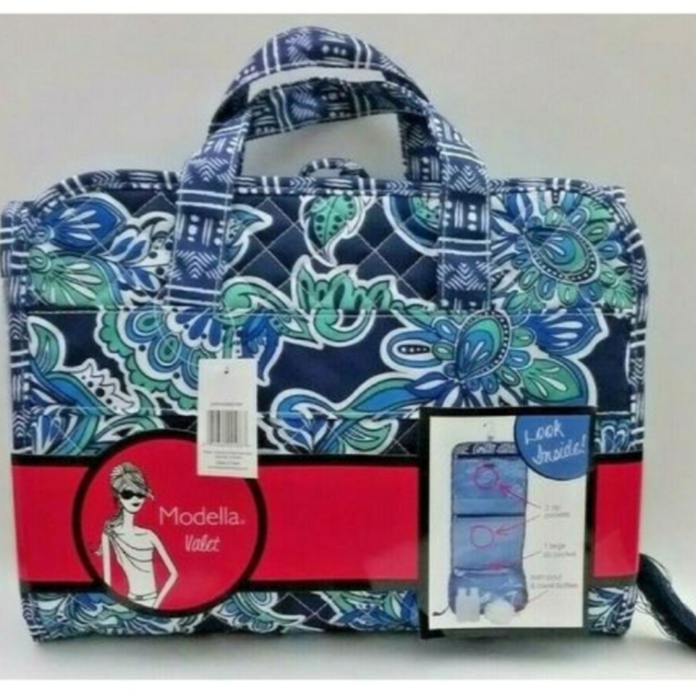 Modella Navy Paisley Quilted Fitted Valet Bag